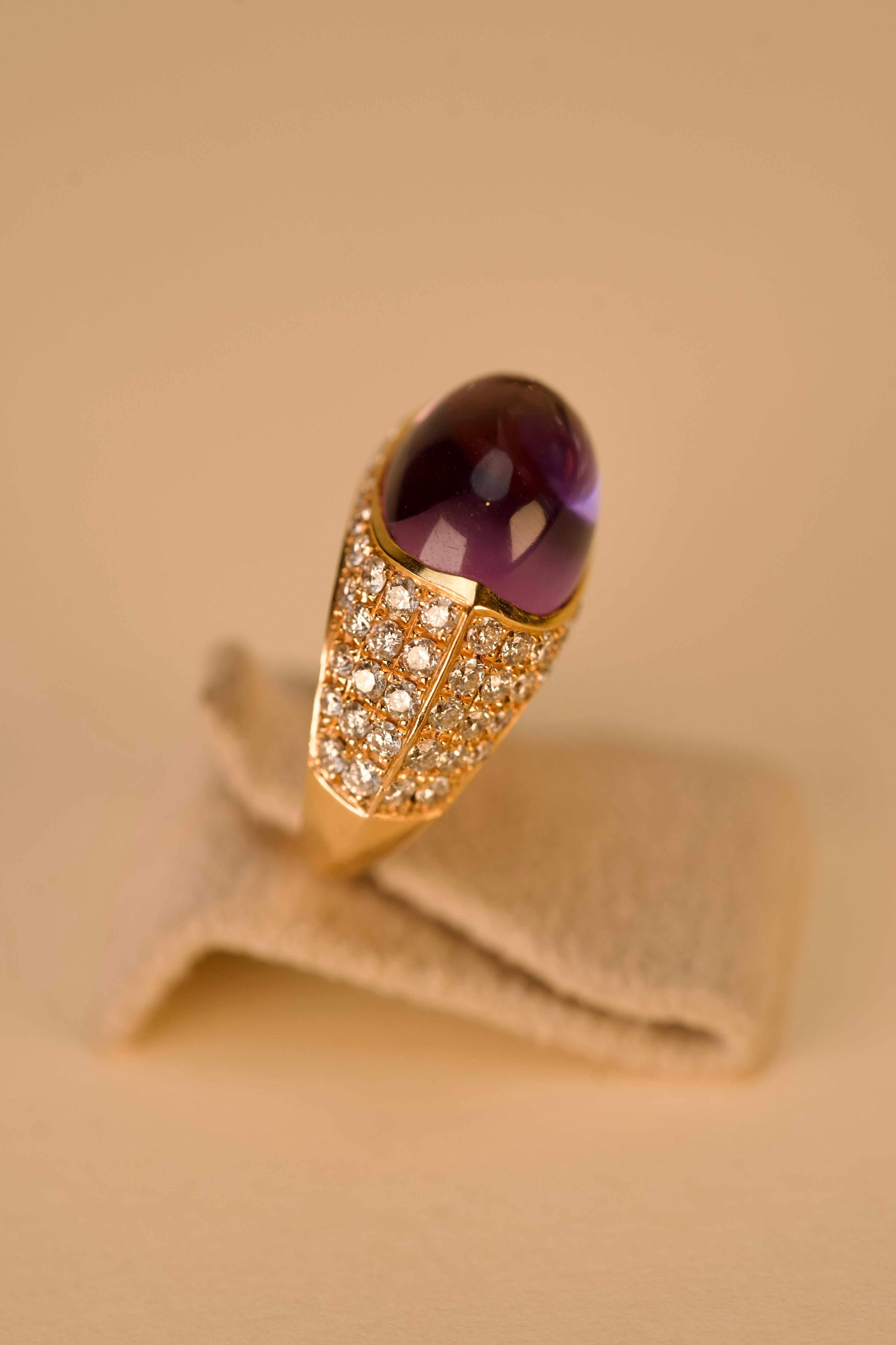 Bague cocktail en or avec diamant et améthyste Bon état - En vente à Lisboa, PT