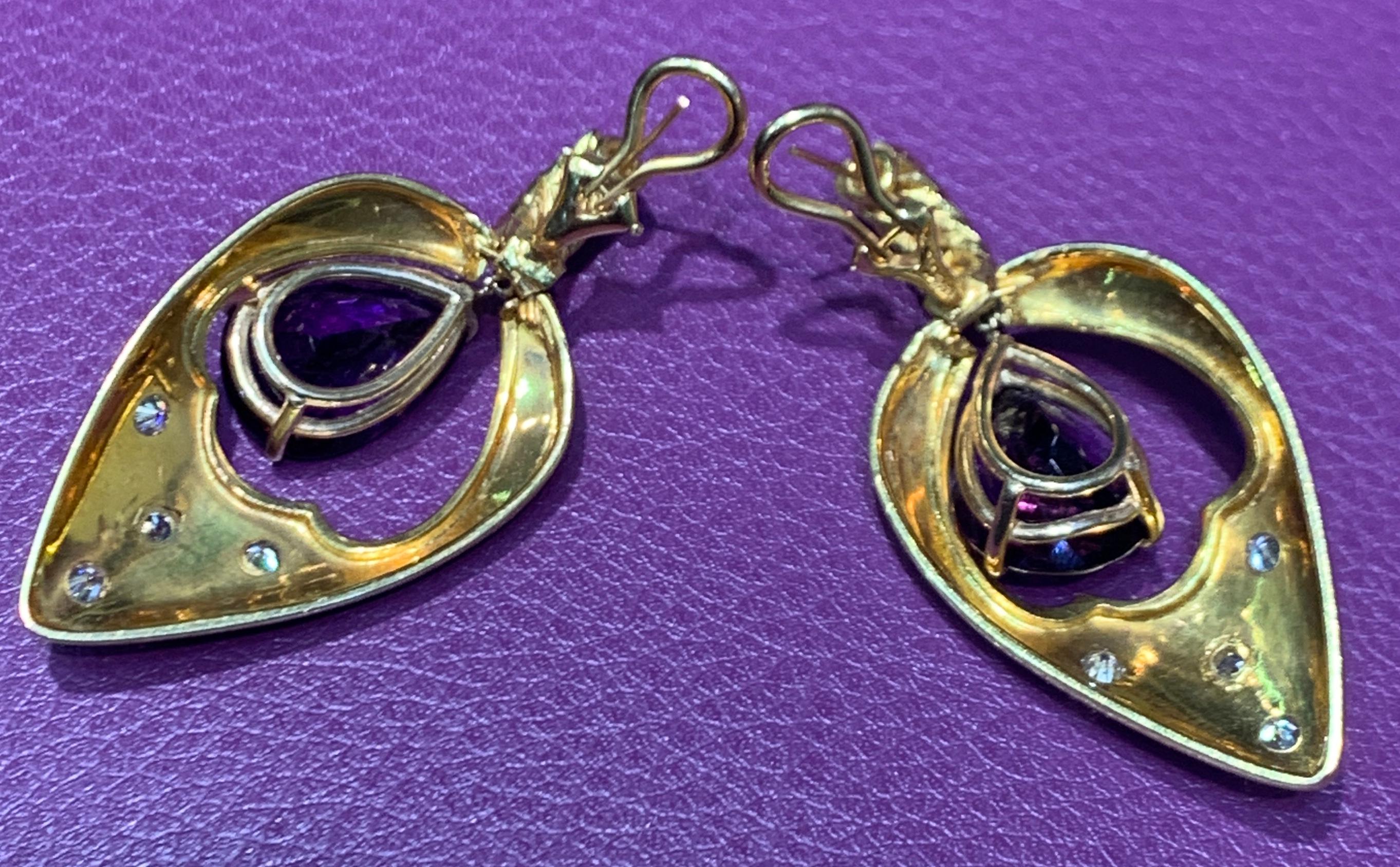 Amethyst and Diamond Gold Dangle Earrings For Sale 3