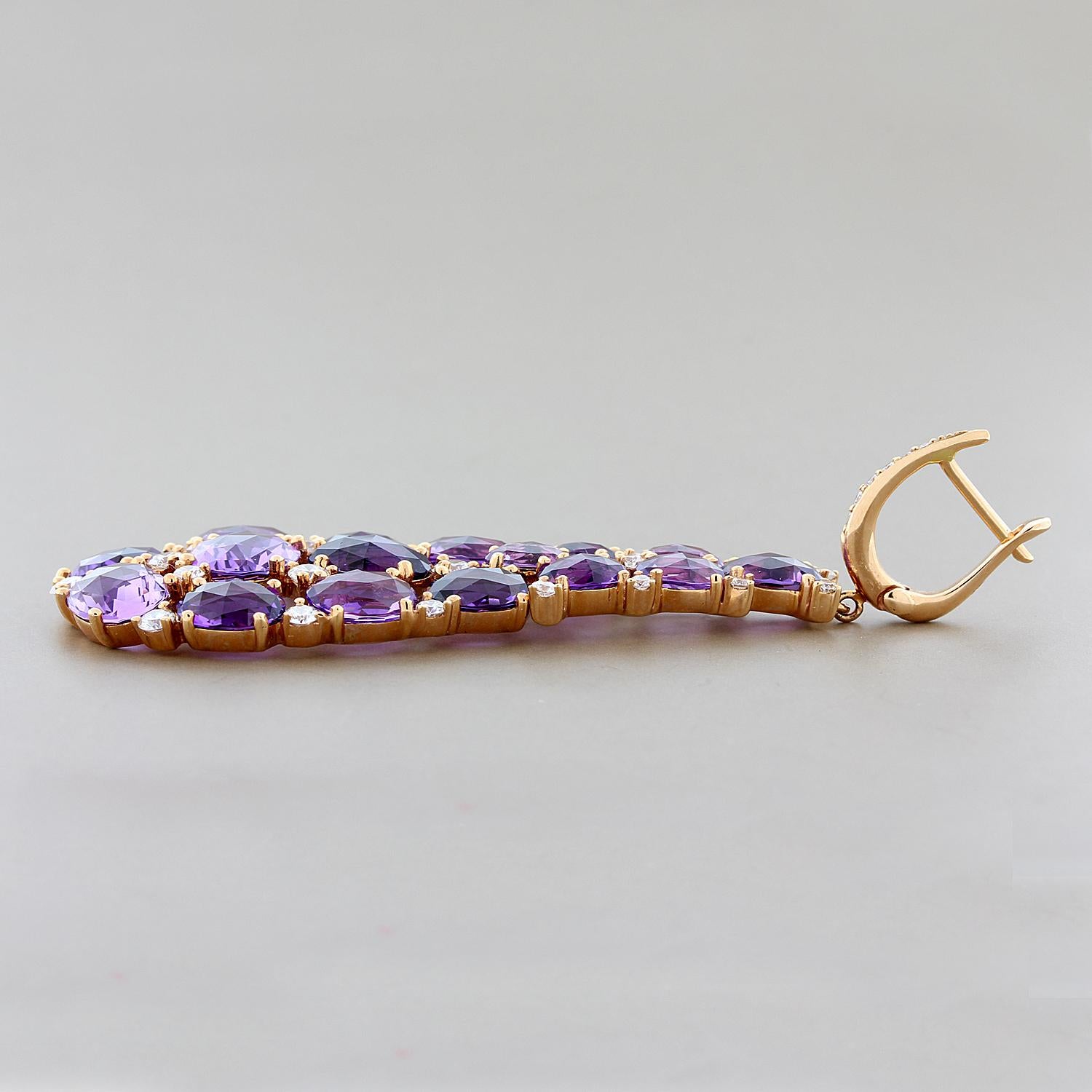 Amethyst Diamond Gold Drop Earrings In New Condition In Beverly Hills, CA
