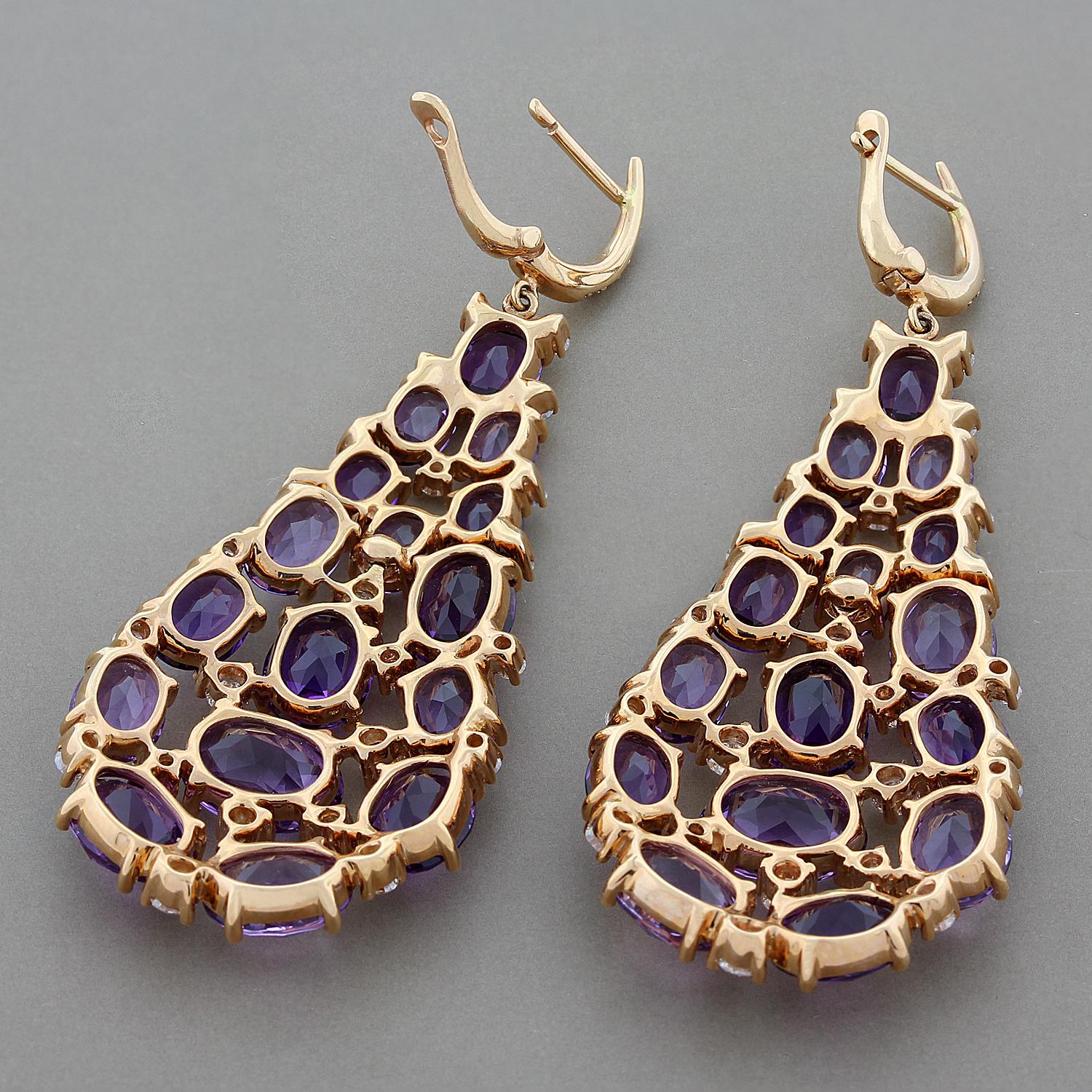 Women's Amethyst Diamond Gold Drop Earrings