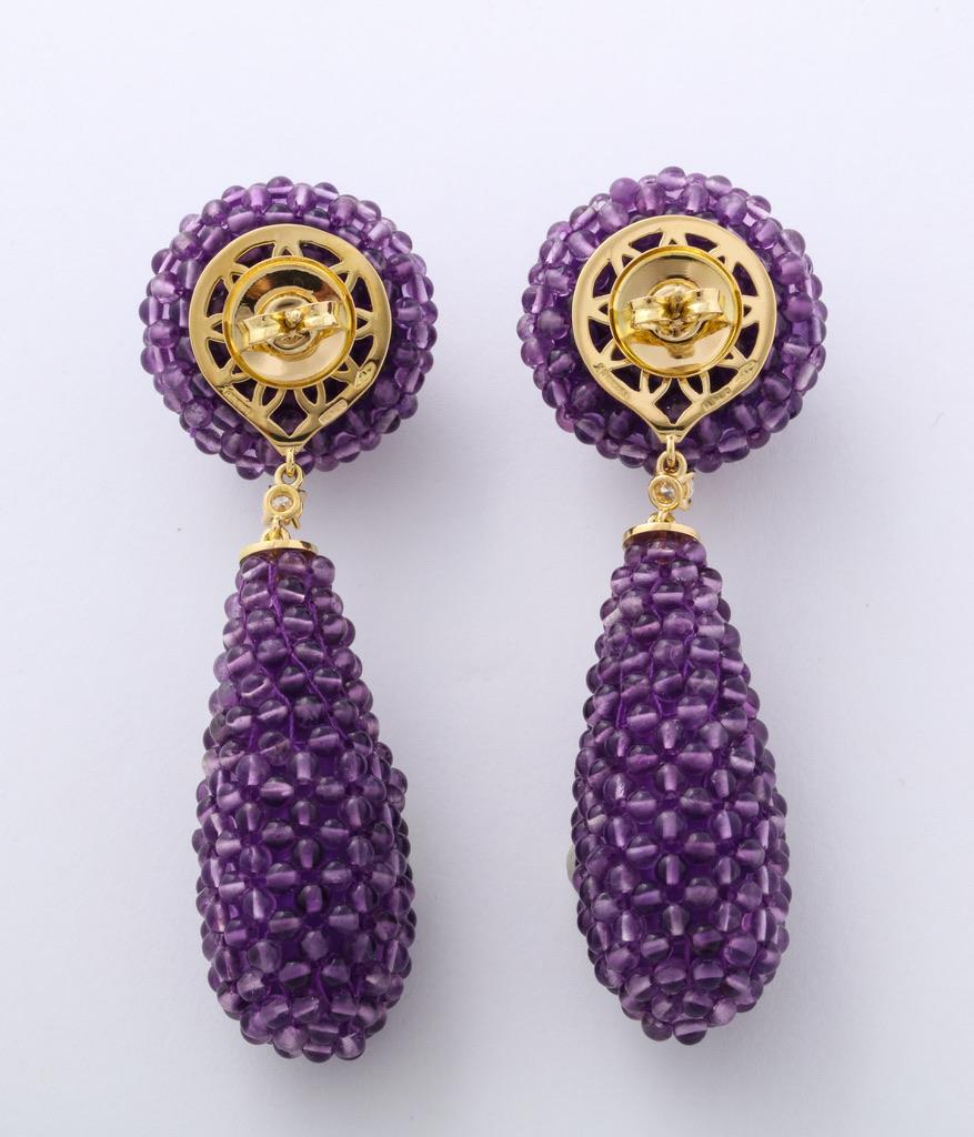 Amethyst Diamond Gold Drop Earrings In New Condition For Sale In Bal Harbour, FL