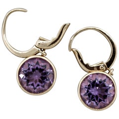 Amethyst Diamond Gold Drop Earrings