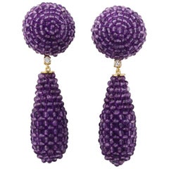 Tropfenohrringe aus Gold mit Amethyst und Diamant