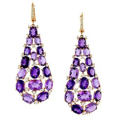 Amethyst Diamond Gold Drop Earrings