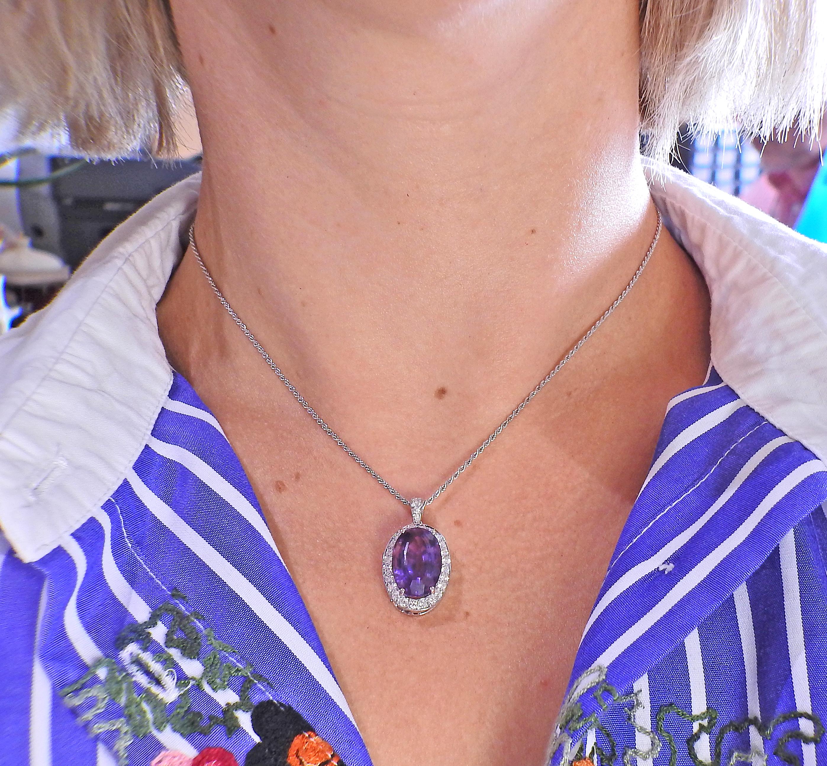 Women's Amethyst Diamond Gold Pendant Necklace For Sale