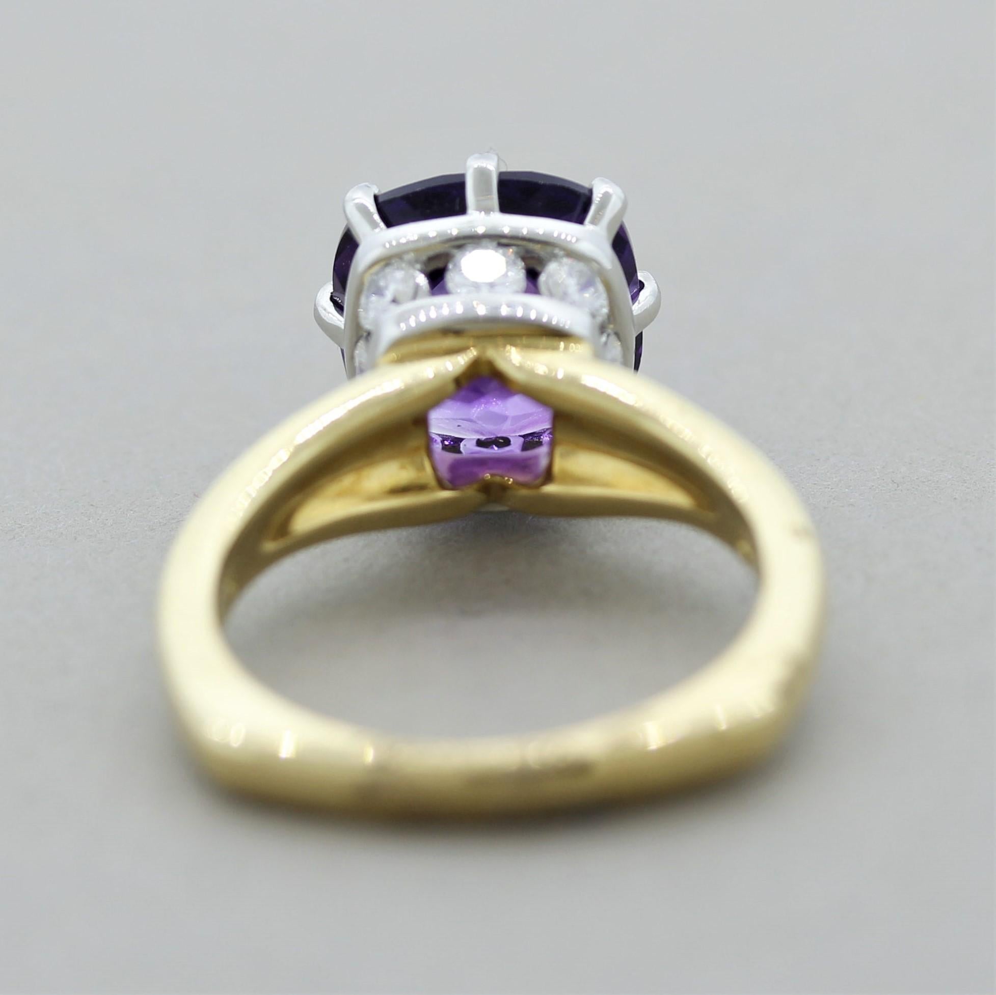 Amethyst Diamond Gold and Platinum Ring In New Condition For Sale In Beverly Hills, CA