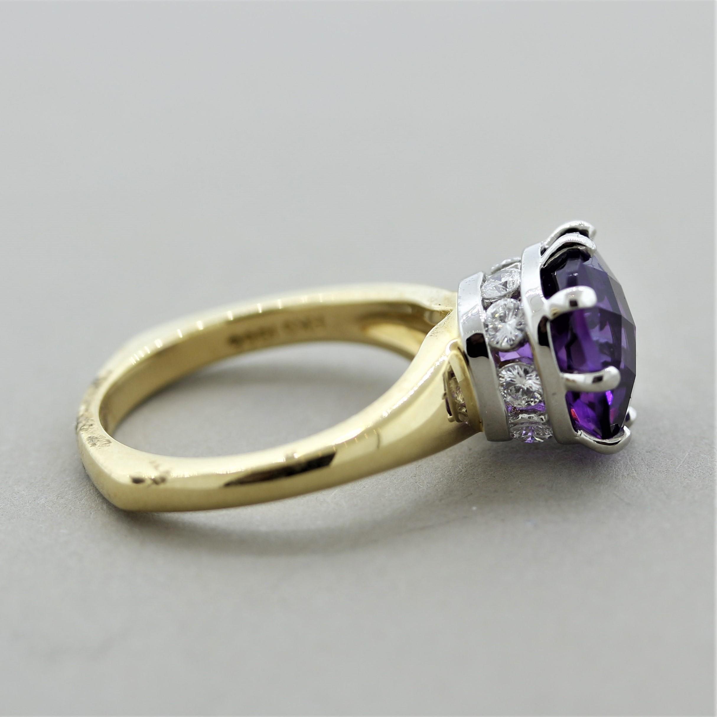 Women's Amethyst Diamond Gold and Platinum Ring For Sale