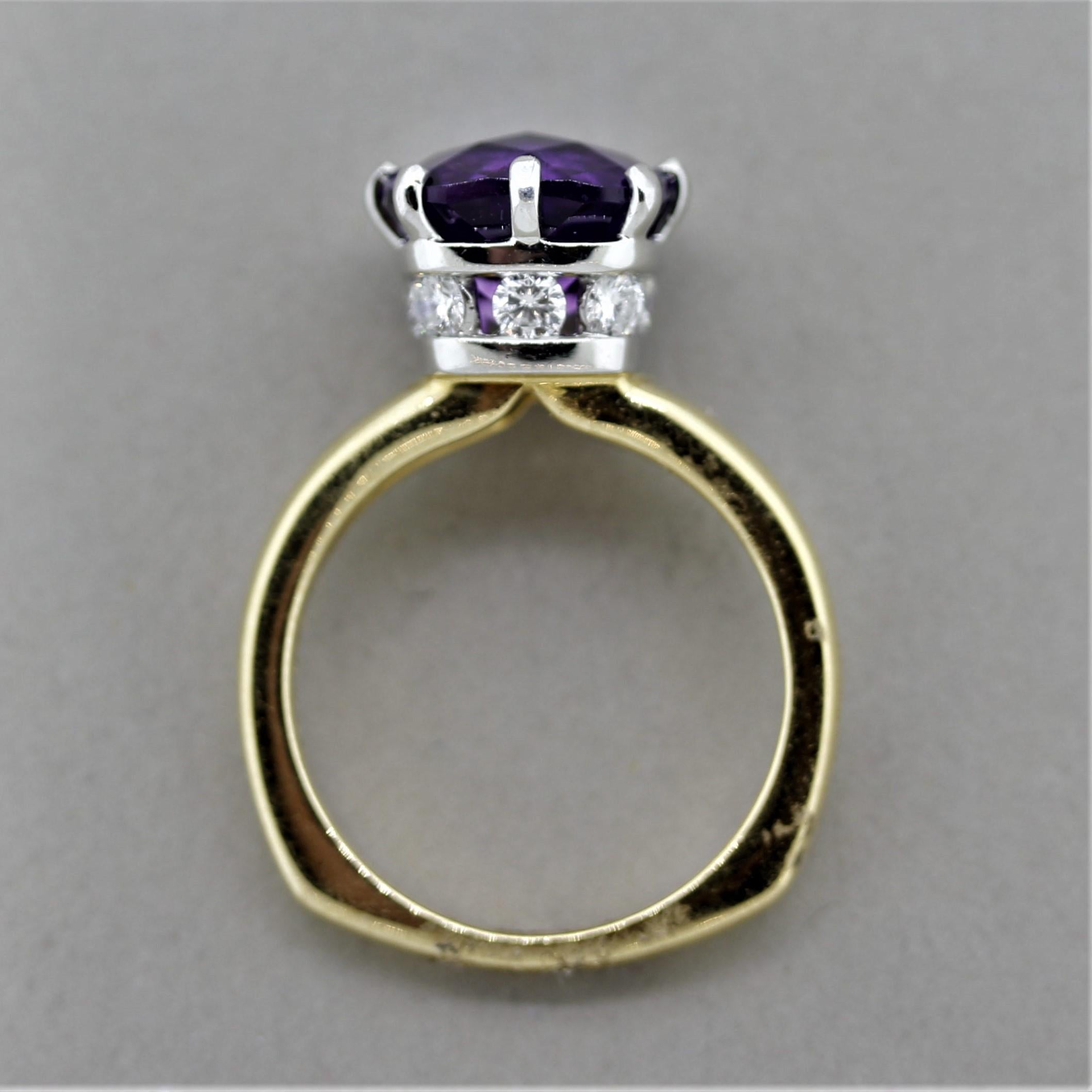 Amethyst Diamond Gold and Platinum Ring For Sale 1