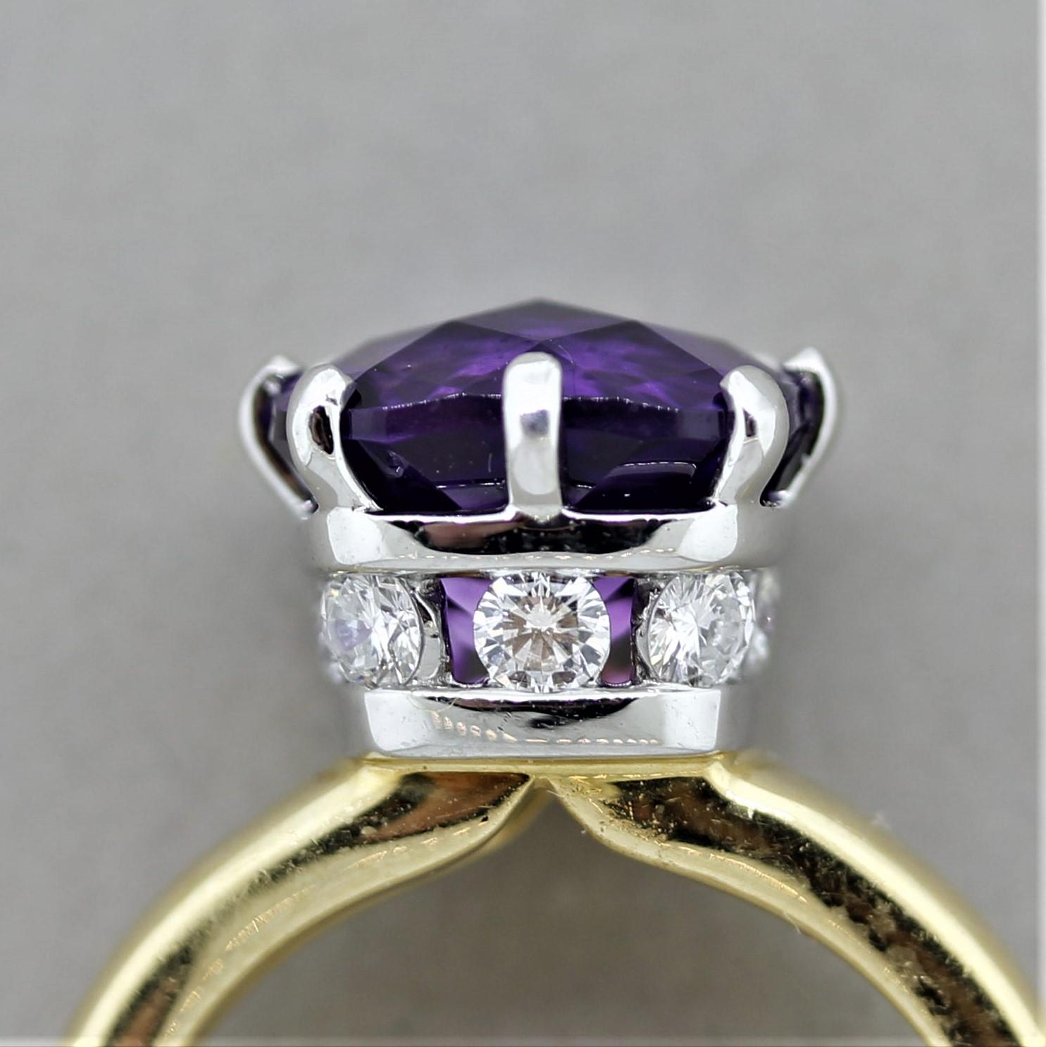 Amethyst Diamond Gold and Platinum Ring For Sale 2
