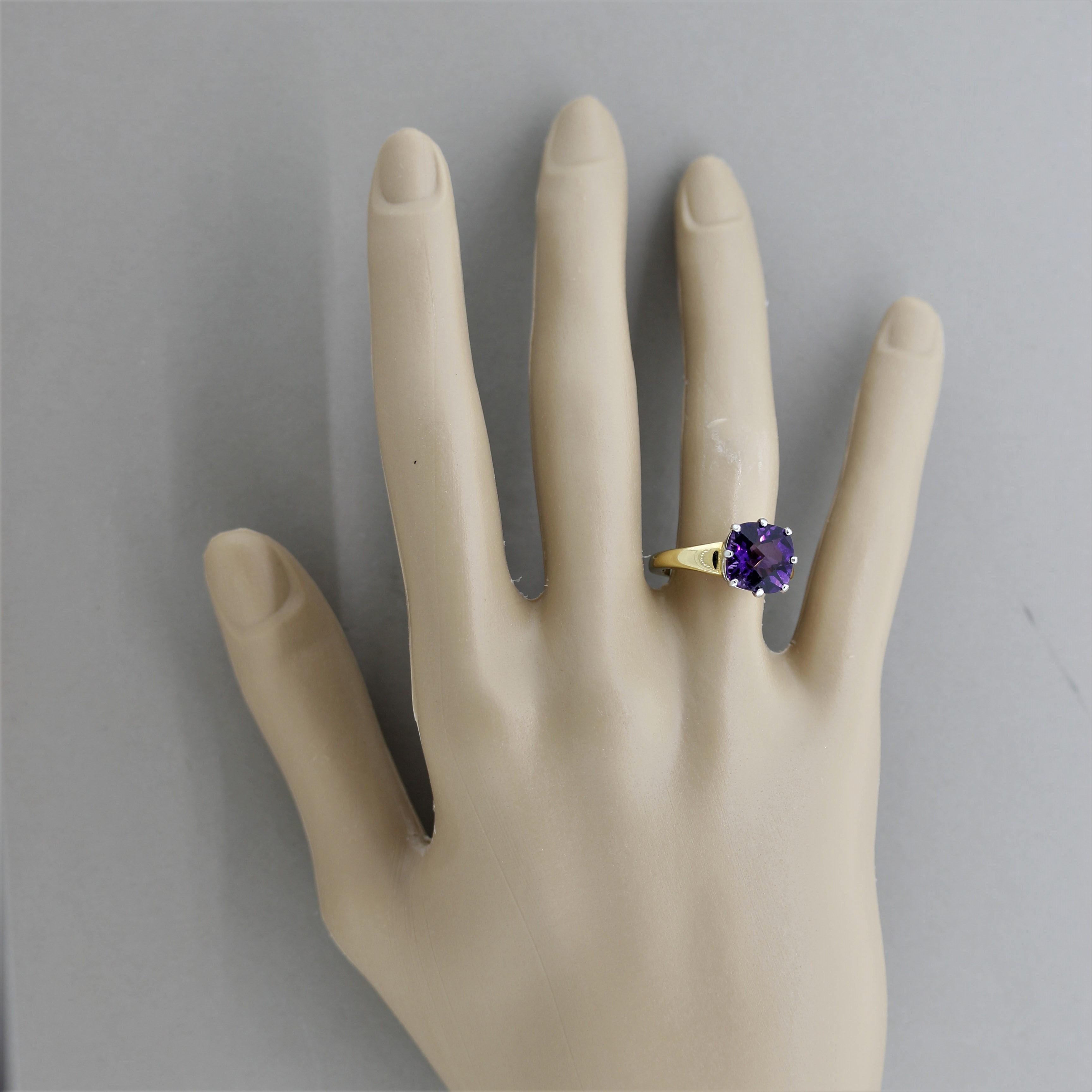 Amethyst Diamond Gold and Platinum Ring For Sale 3