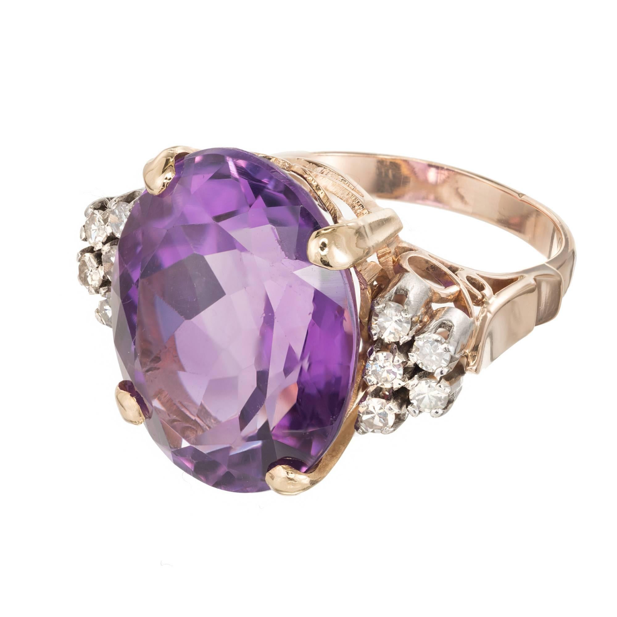 11.50 Carat Oval Amethyst Diamond Gold Platinum Cocktail Ring In Good Condition In Stamford, CT