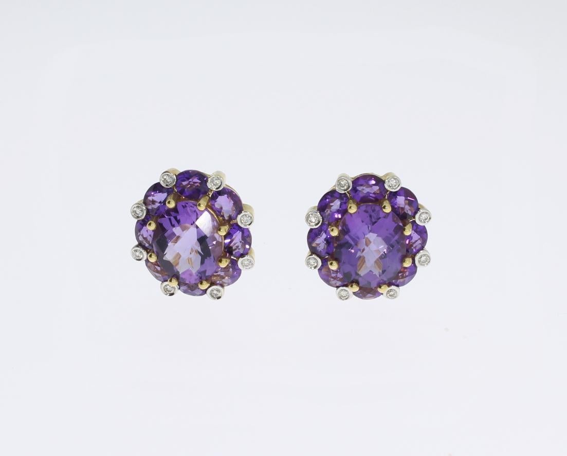 Amethyst Diamond Gold Stud Earrings In Excellent Condition In Berlin, DE