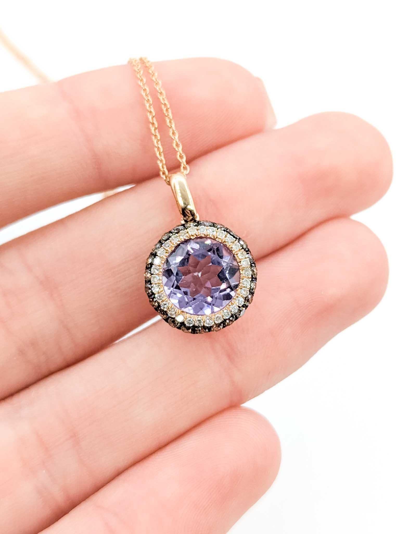 Contemporain Pendentif halo en or rose 14k avec améthyste et diamant en vente