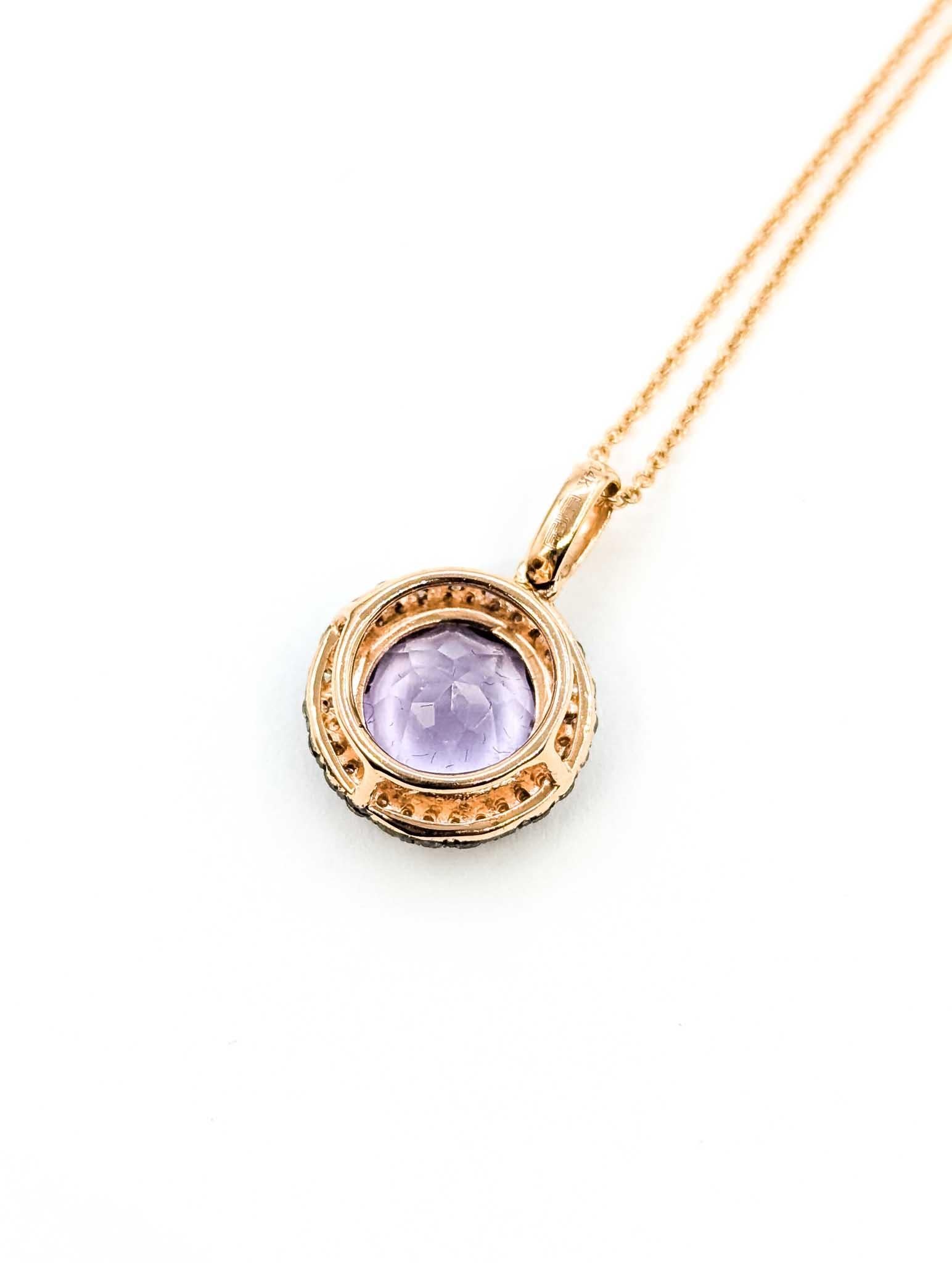 Taille ronde Pendentif halo en or rose 14k avec améthyste et diamant en vente