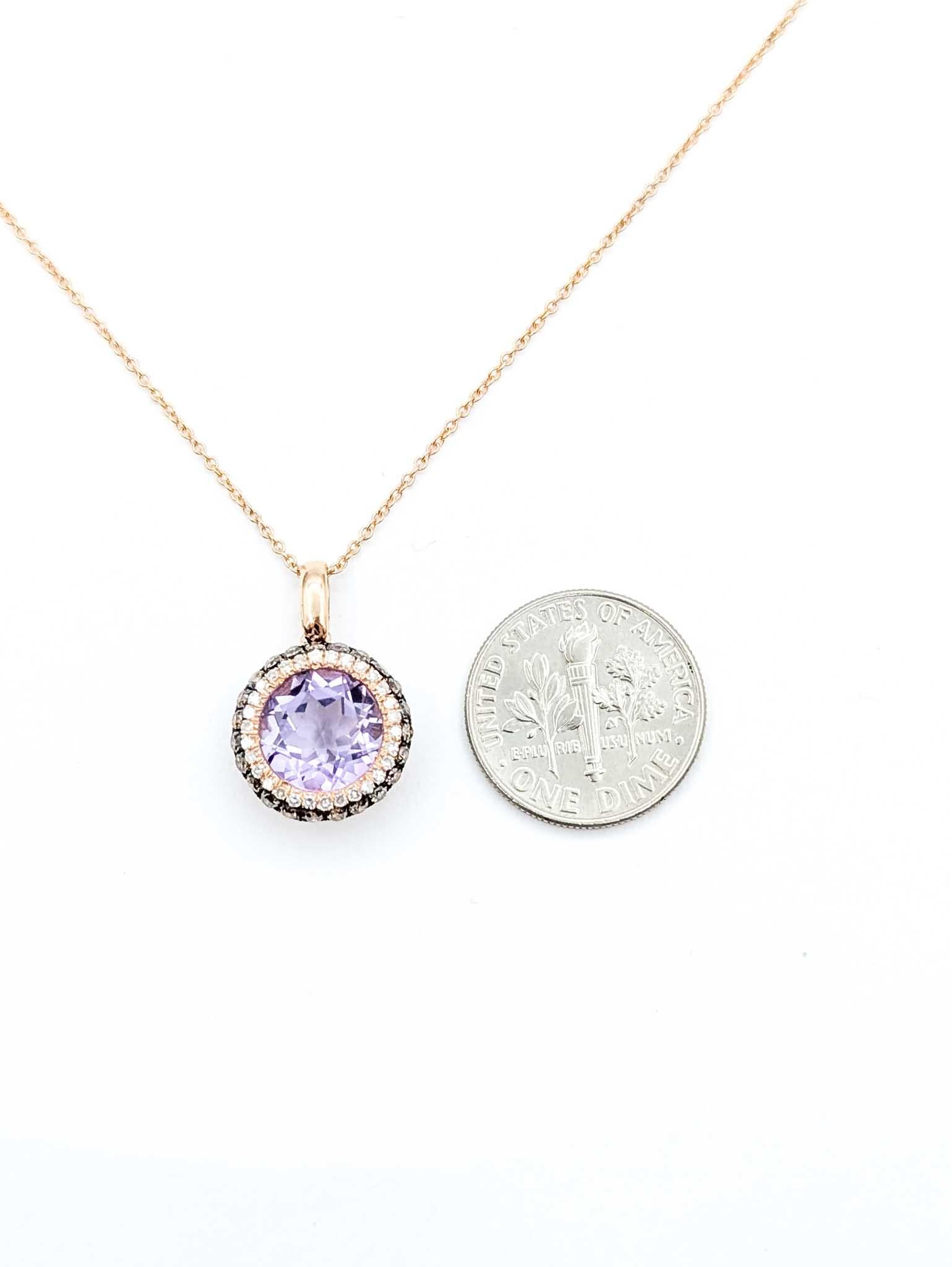 Pendentif halo en or rose 14k avec améthyste et diamant Pour femmes en vente