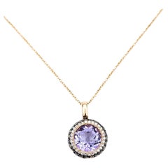 Amethyst & Diamond Halo Pendant in 14k Rose Gold