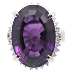 Amethyst Diamond Halo Platinum Cocktail Ring