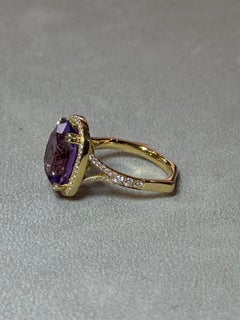 Amethyst Diamond Halo Ring in 18ct Yellow Gold