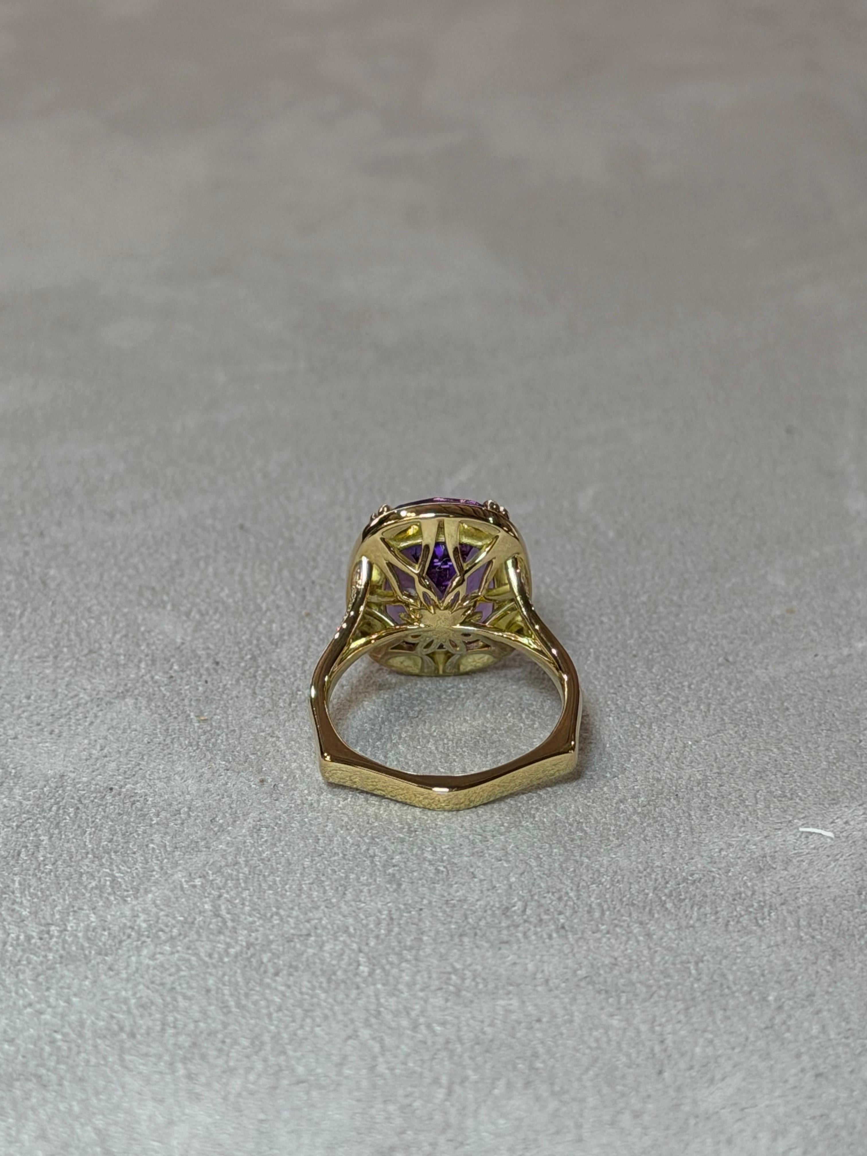 Anello con diamante e ametista in oro giallo 18 ct. In condizioni Nuovo in vendita a Marlow, GB