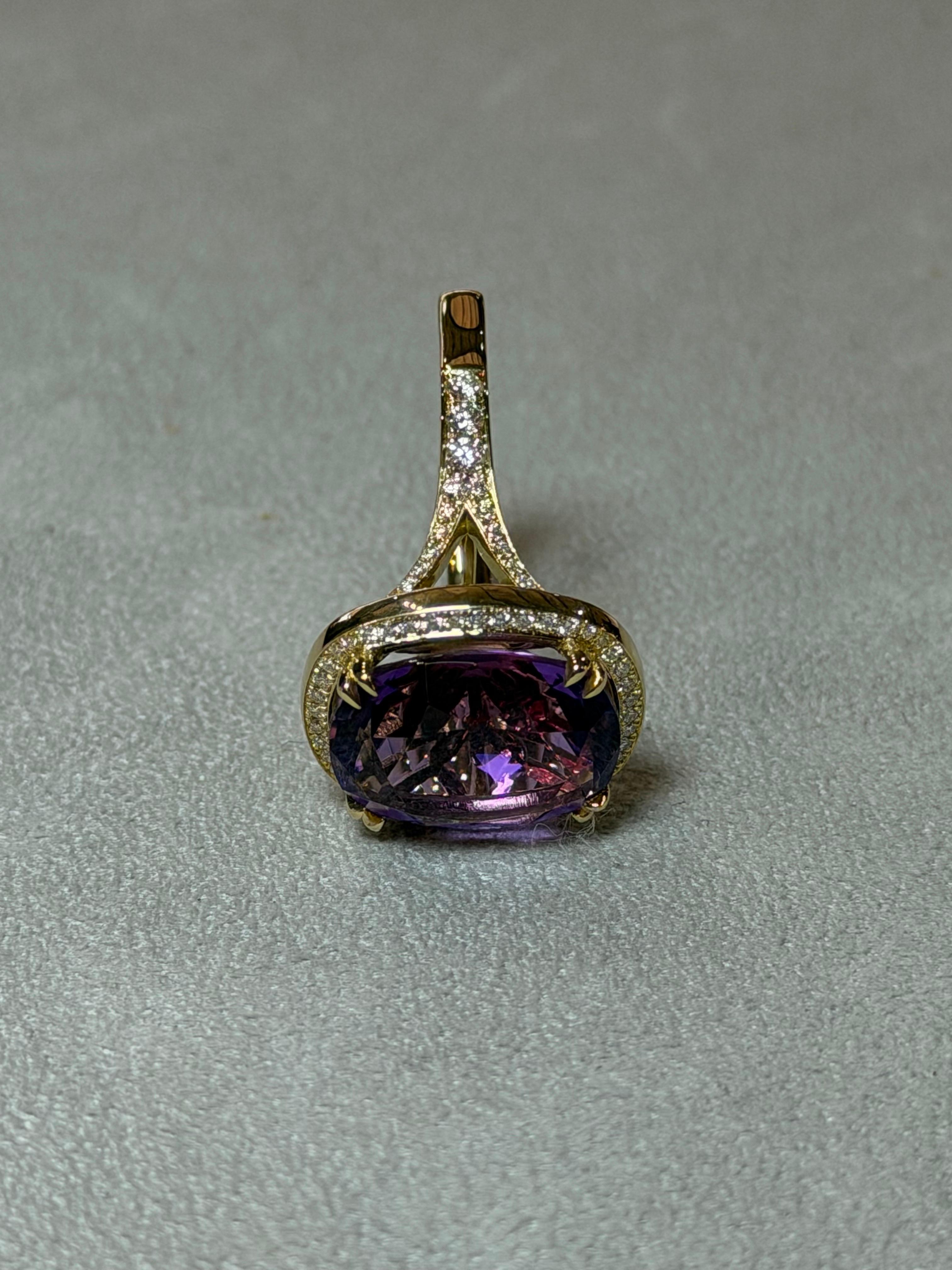 Donna Anello con diamante e ametista in oro giallo 18 ct. in vendita