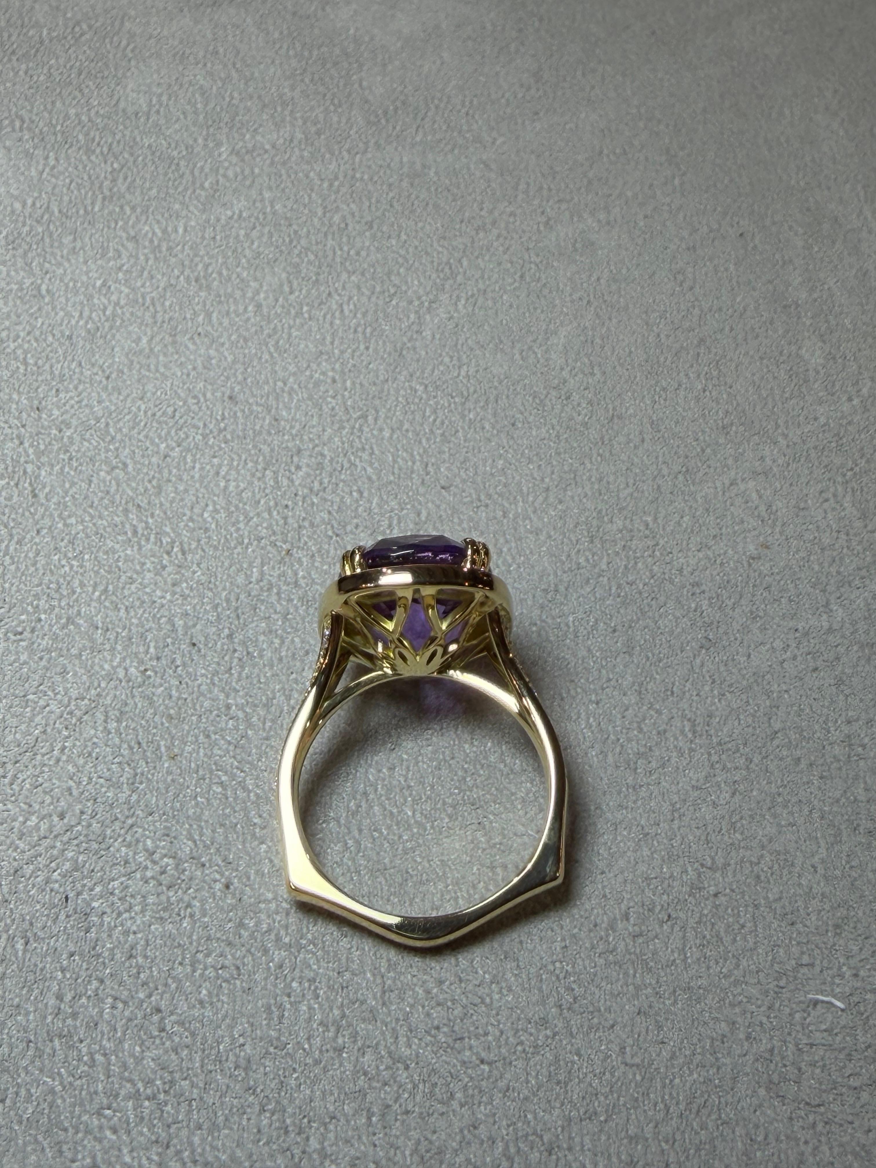 Anello con diamante e ametista in oro giallo 18 ct. in vendita 1