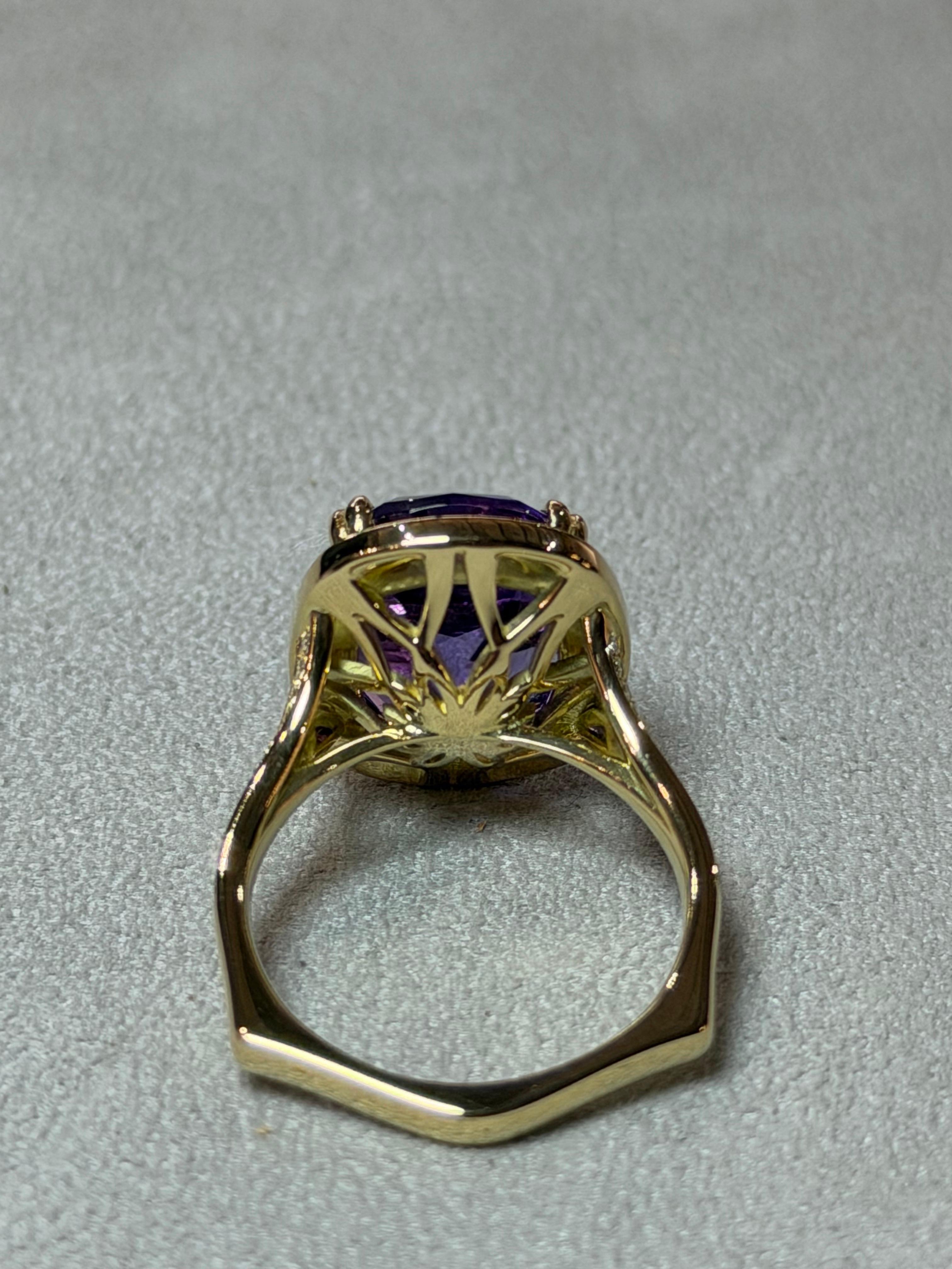 Anello con diamante e ametista in oro giallo 18 ct. in vendita 2