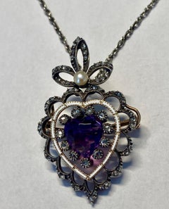 Amethyst Diamond Heart is A Pendant and Brooch Victorian 18kt c.1900