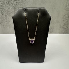 Collier Améthyste Diamant Coeur Or Jaune 14K 0.10ctw