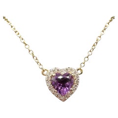 Collier Améthyste Diamant Coeur Or Jaune 14K 0.10ctw