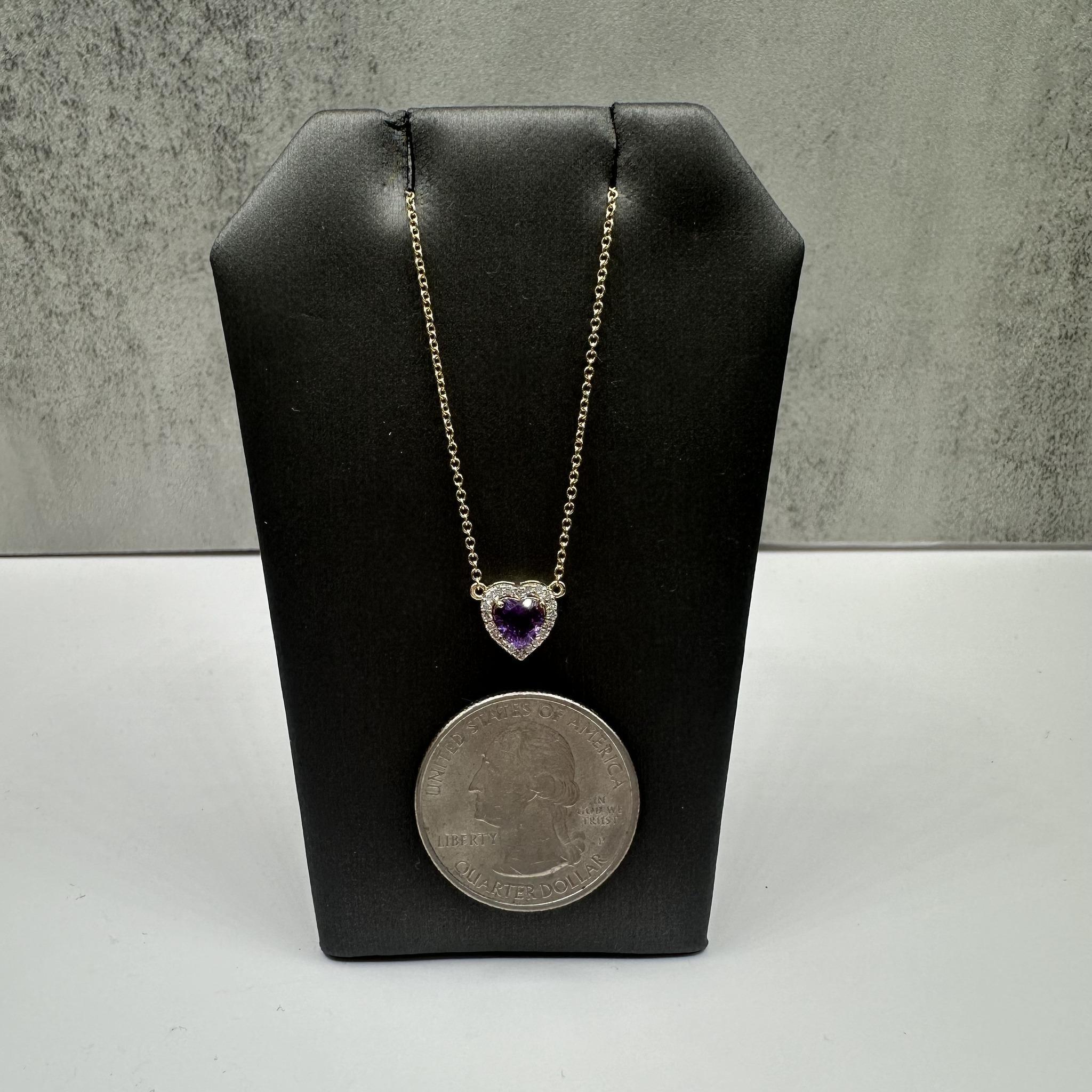 Collana con cuore di ametista e diamanti in oro giallo 14kt - Ametista 5x5mm, 0,10ctw In condizioni Nuovo in vendita a West Hempstead, NY
