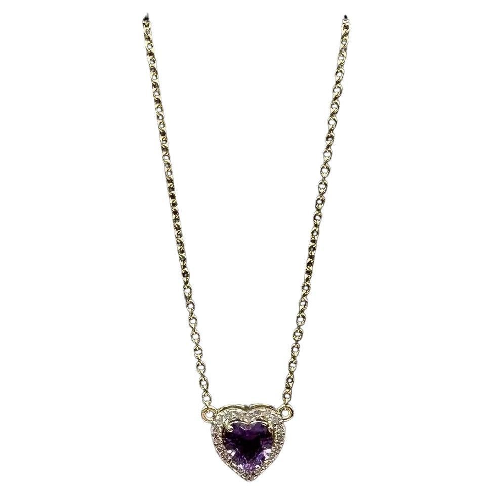 Collana con cuore di ametista e diamanti in oro giallo 14kt - Ametista 5x5mm, 0,10ctw