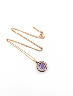 Amethyst & Diamond in 14k Rose Gold Pendant Necklace