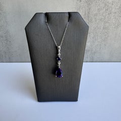 Collier Améthyste Diamant Or Blanc 10K Coupe Poire 10x7mm Nouveau