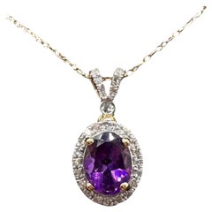 Collier en améthyste et diamants, or jaune 10 carats, 0,17 carat au total, 18 pouces, neuf