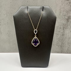 Amethyst Diamond Necklace in 10kt Yellow Gold Pear Cut 0.15ctw 18in New