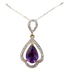 Amethyst Diamond Necklace in 10kt Yellow Gold Pear Cut 0.15ctw 18in New
