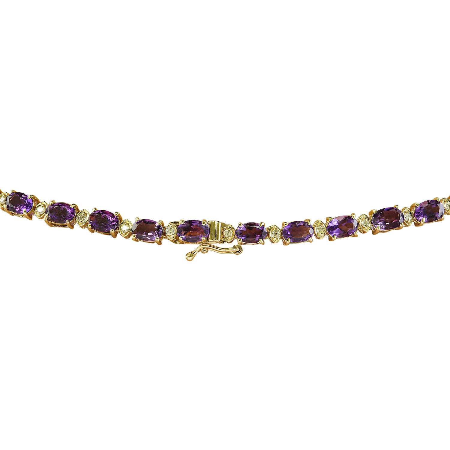 Oval Cut Amethyst Diamond Necklace In 14 Karat Yellow Gold  For Sale