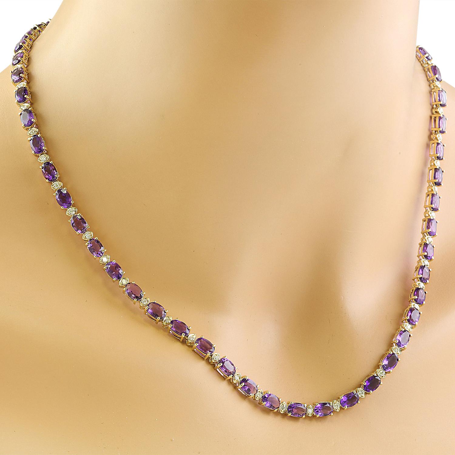 Amethyst Diamond Necklace In 14 Karat Yellow Gold  In New Condition For Sale In Los Angeles, CA