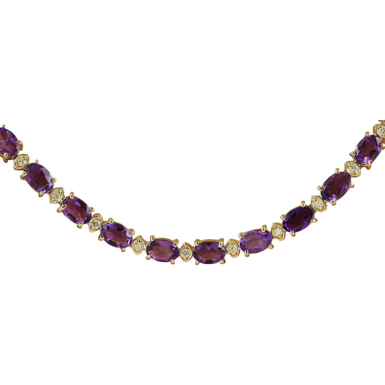 Women's Amethyst Diamond Necklace In 14 Karat Yellow Gold  For Sale
