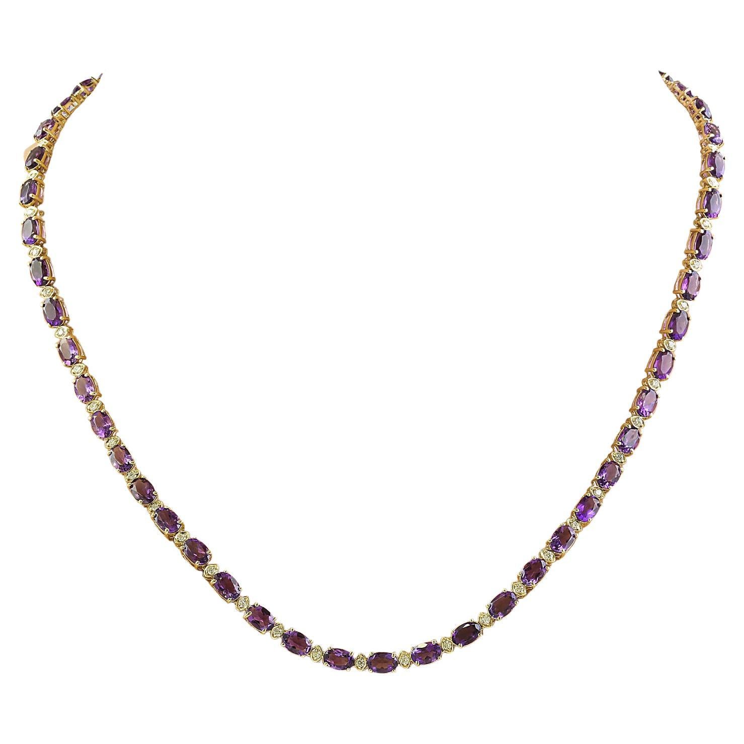 Amethyst Diamond Necklace In 14 Karat Yellow Gold  For Sale