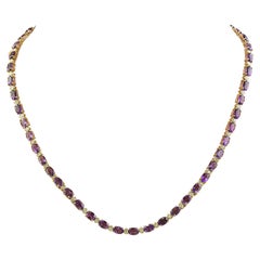 Amethyst-Diamant-Halskette aus 14 Karat Gelbgold 