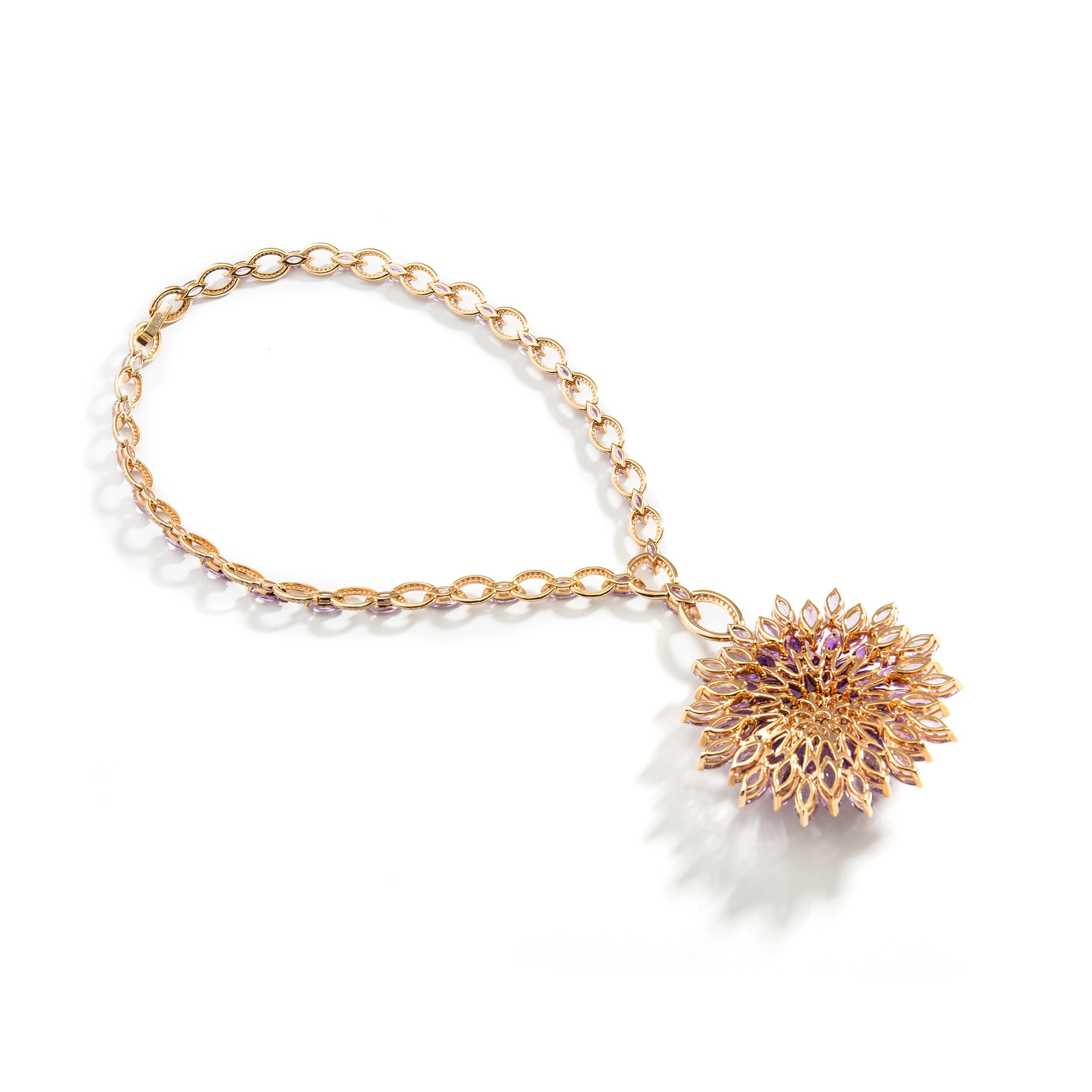 Aesthetic Movement Amethyst Diamond on Pink Gold Necklace