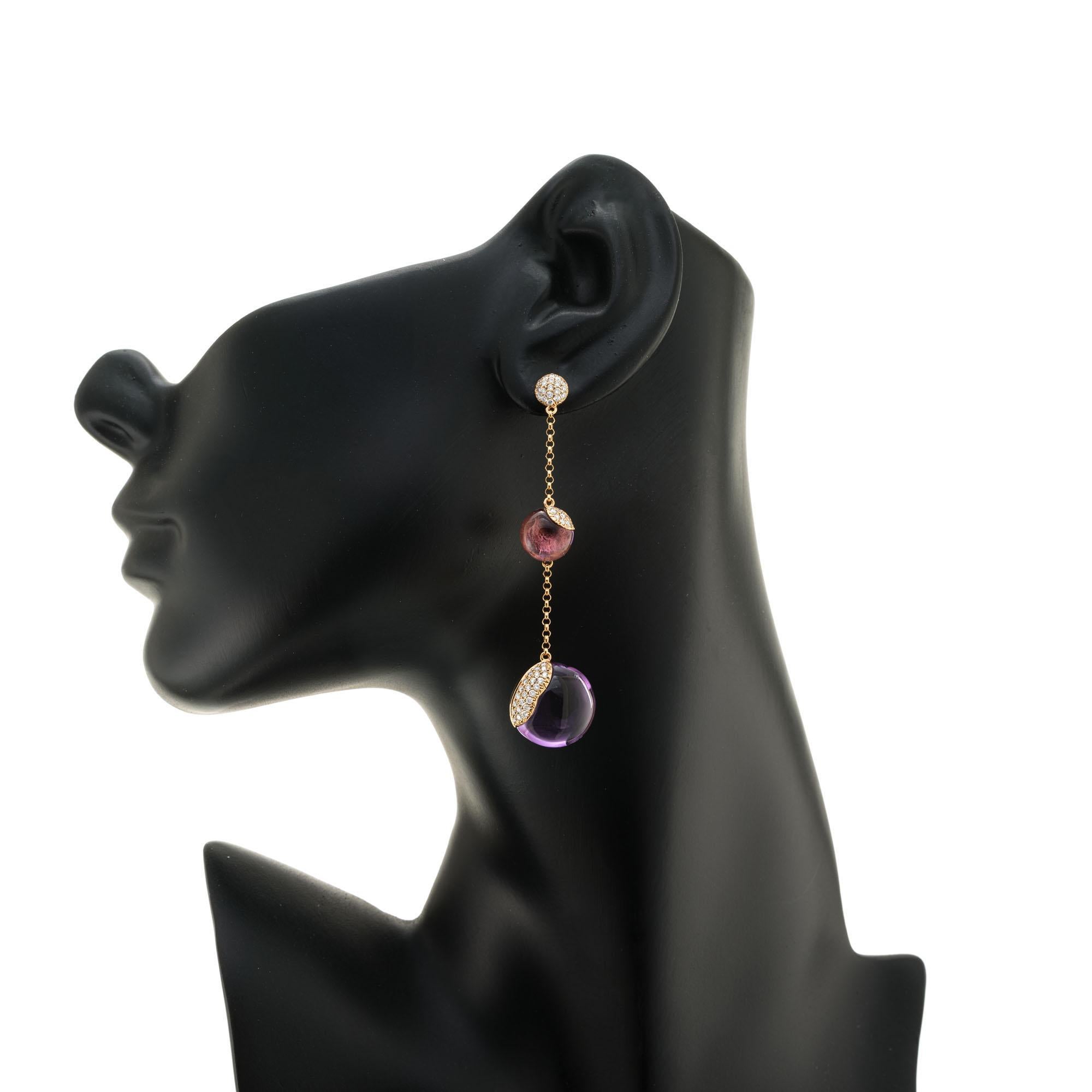 Women's Amethyst Diamond Pavé Rose Gold Dangle Drop Earrings For Sale