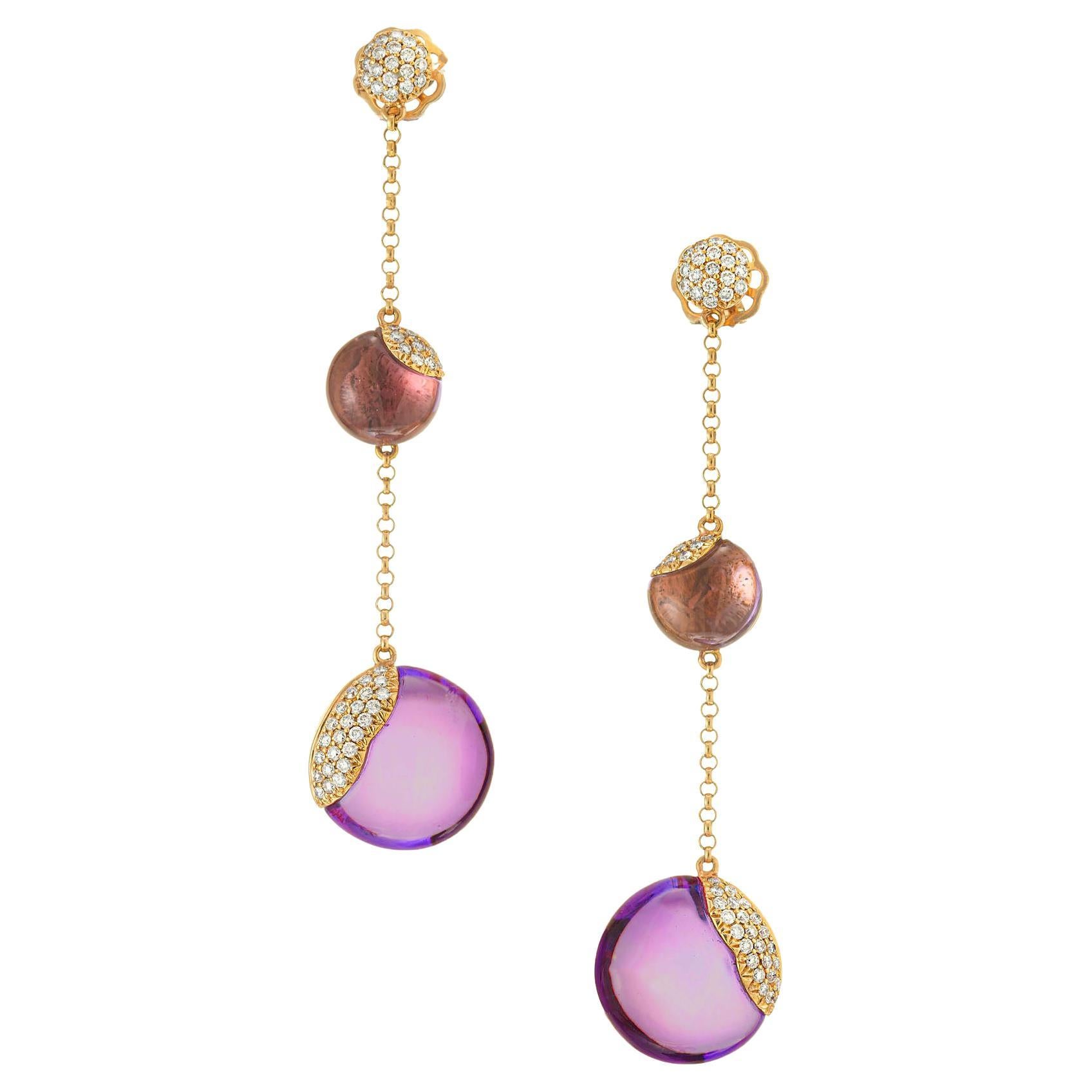 Amethyst Diamond Pavé Rose Gold Dangle Drop Earrings For Sale