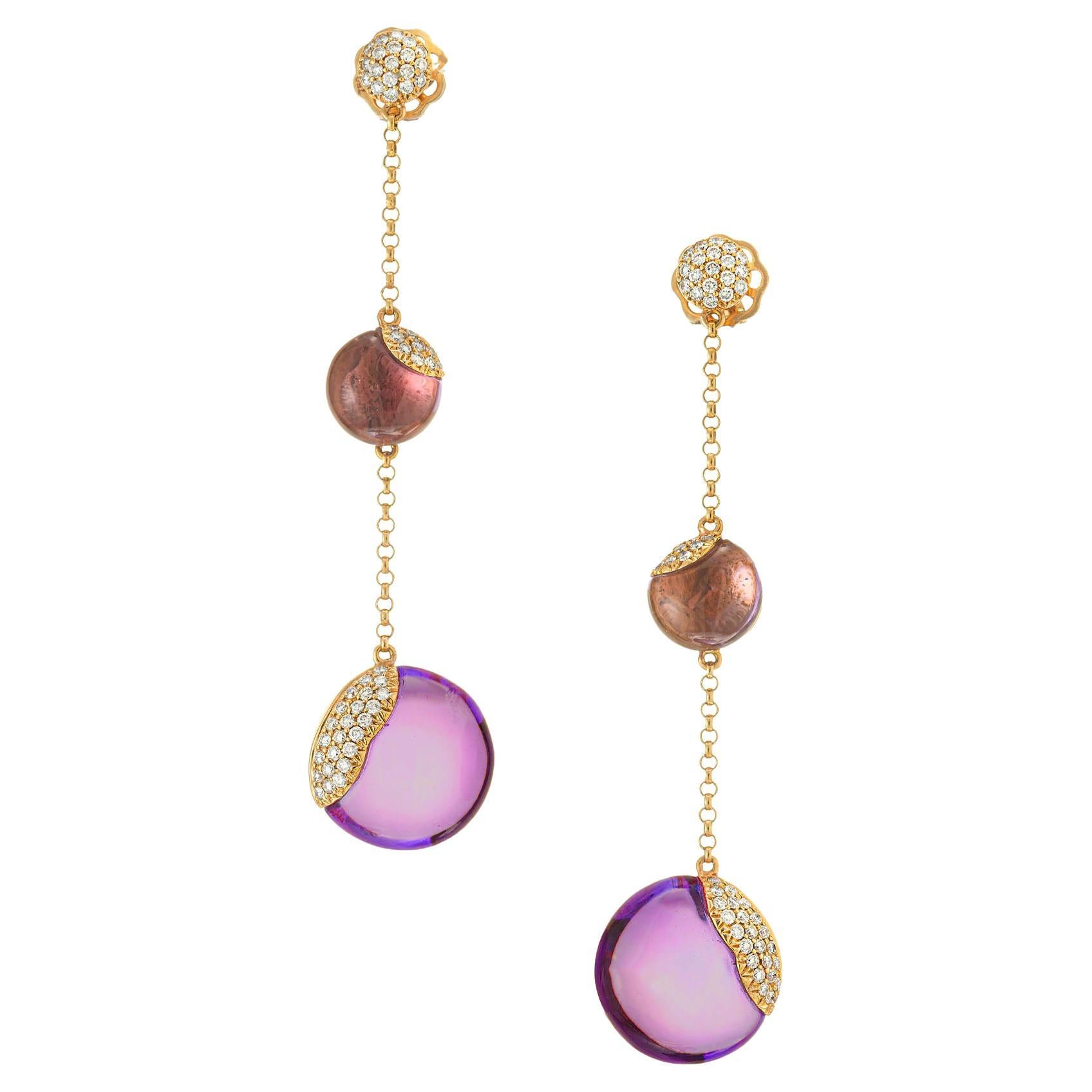 Pendientes Colgantes Pavé Amatista Diamante Oro Rosa