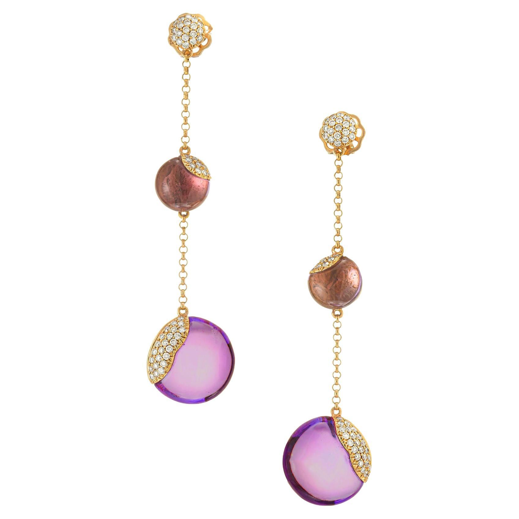 Tropfenohrringe mit Amethyst und Diamant in Pavé-Roségold im Angebot