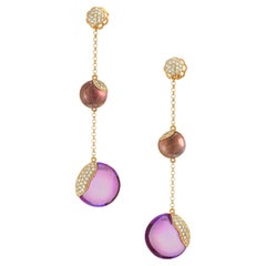 Orecchini pendenti in oro rosa con pavé di diamanti e ametista