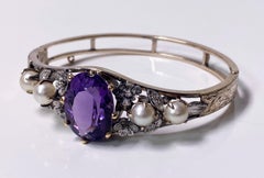 Amethyst Diamond Pearl Gold Bangle C.1930