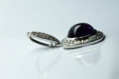 Amethyst Diamond pendant 18KT gold Cabochon Amethyst pendant chain 18"