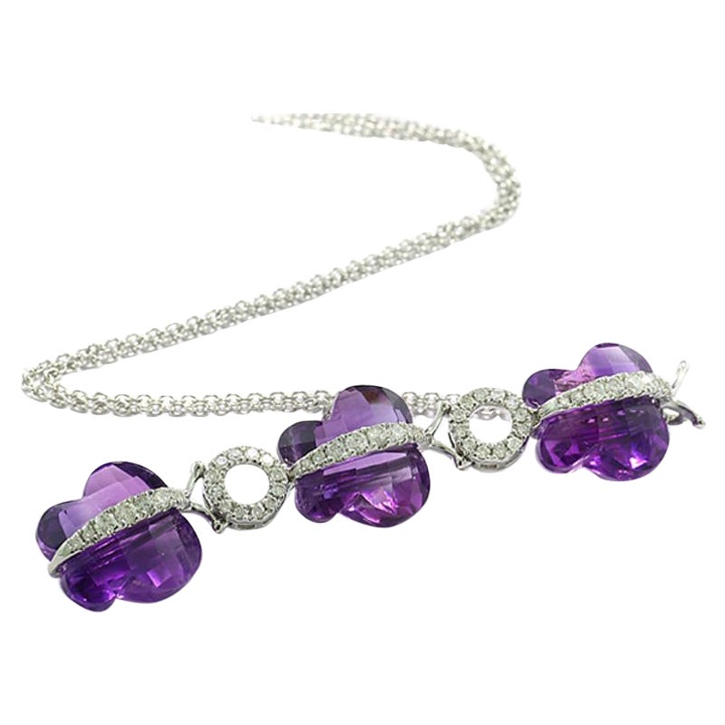 Amethyst-Diamant-Anhänger "Schmetterling" 8,05 Karat 18K Weißgold Fancy-Schliff im Angebot